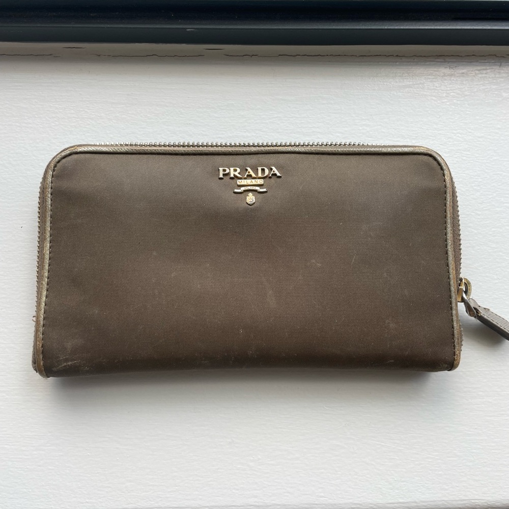 Brown/ gold prada wallet